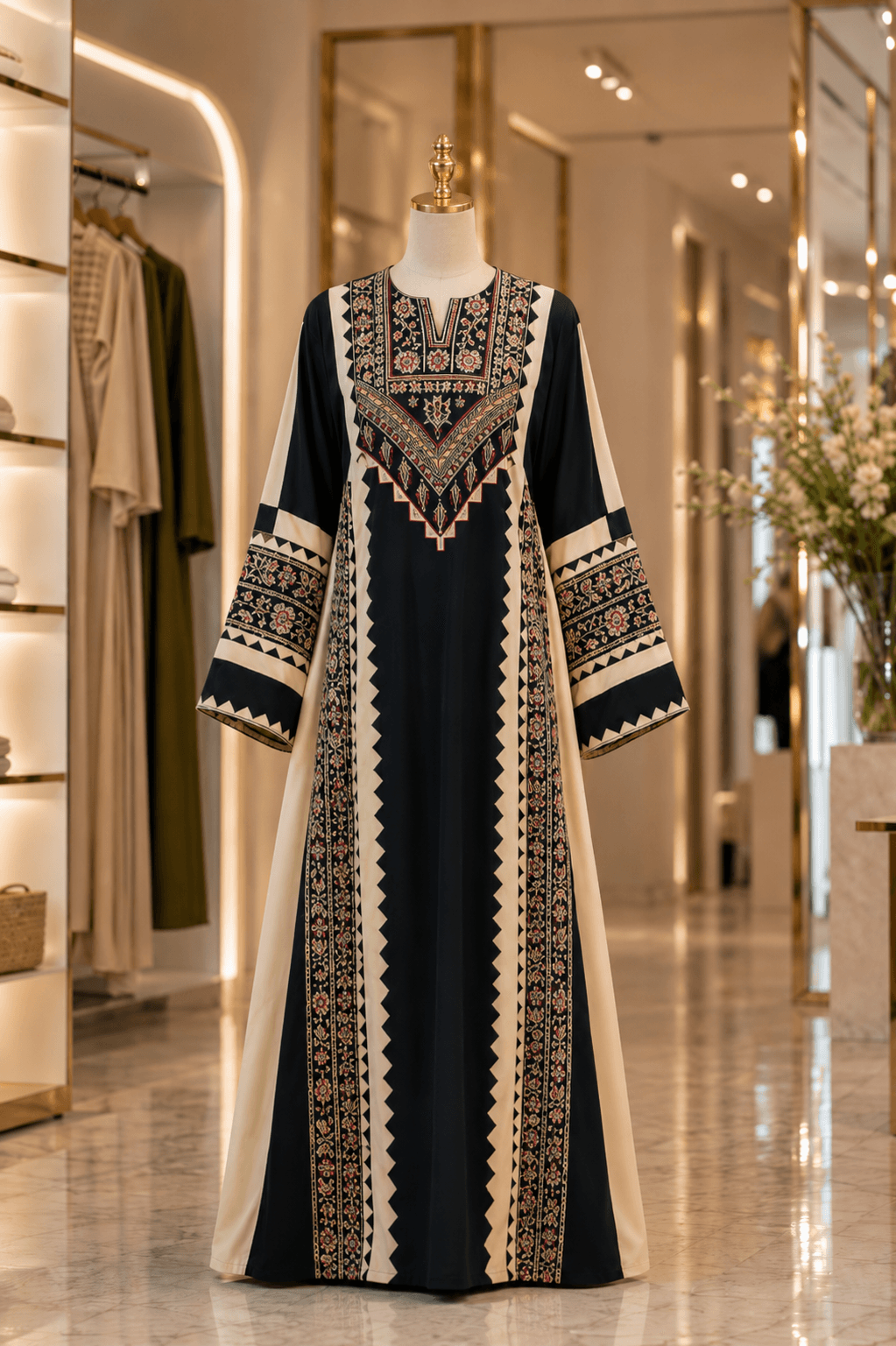 Navy and Ivory Palestinian Embroidered Thobe